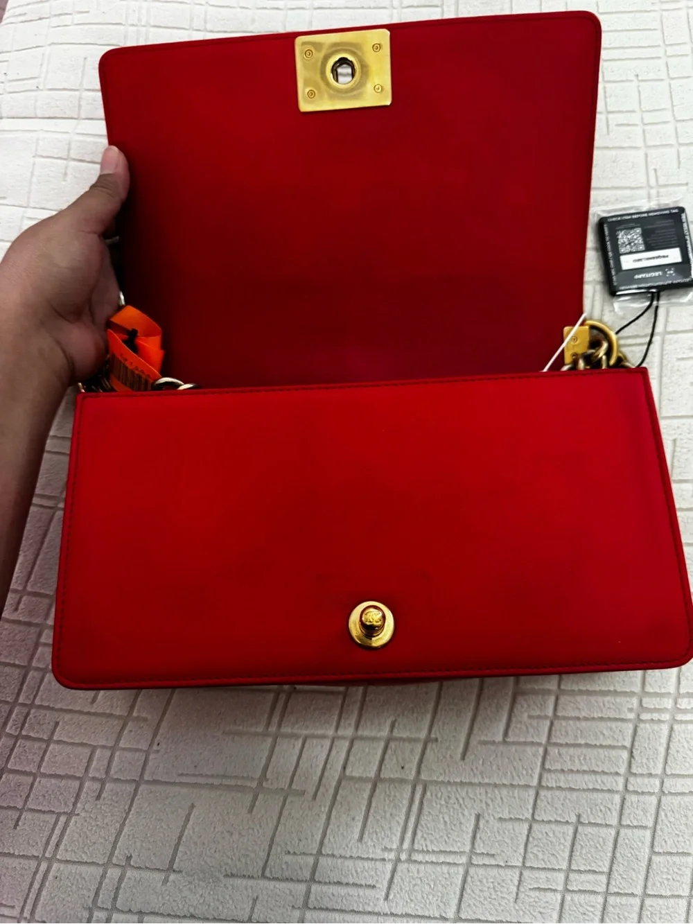 CHANEL Red Quilted Boy Shoulder Bag with Gold Hardware